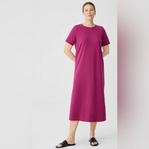 Eileen Fisher Short Sleeve Jersey Tee Midi Dress in Organic Pima Cotton